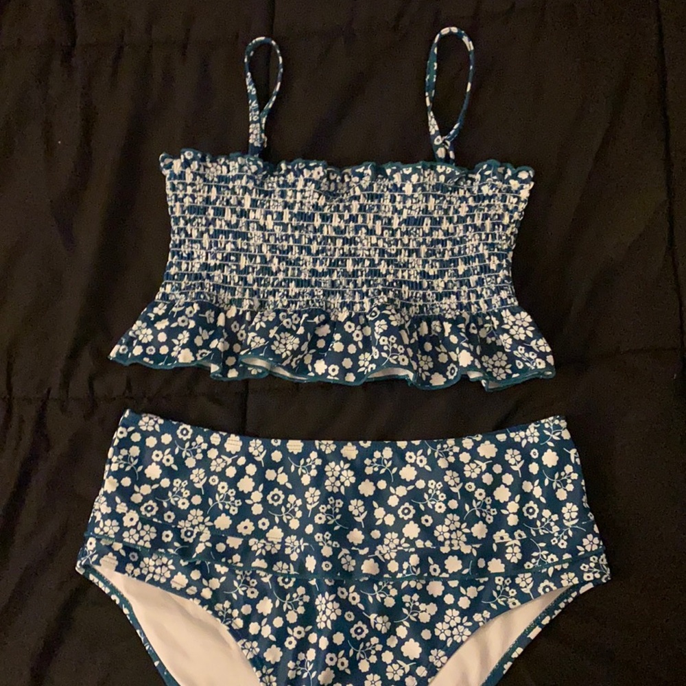 Emerald green floral bathing suit